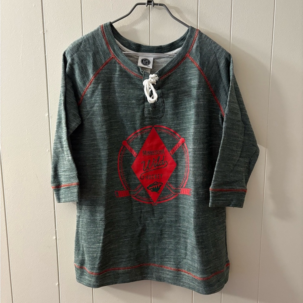 NHL Green and Red Graphic Sweatshirt Minnesota Wild Hockey Large Womens